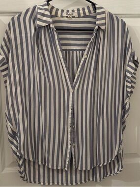 Madewell Blue and White Vertical Stripe Button-Up Blouse
